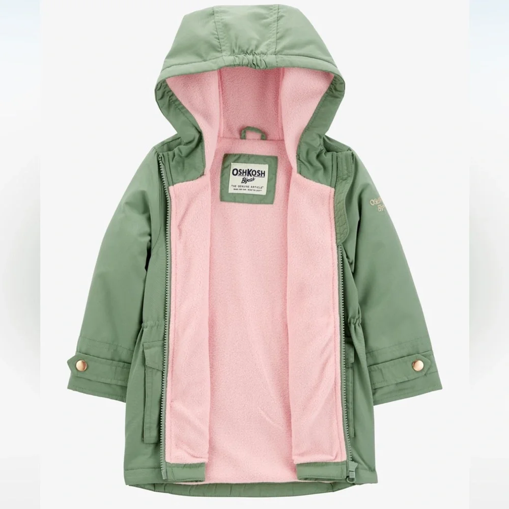 OshKosh B'gosh Green Hooded Winter Jacket with Pink Lining, Winter Coat for Kids